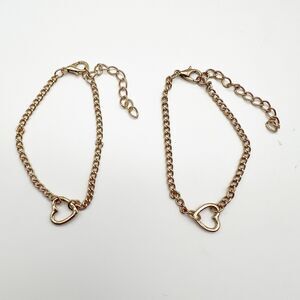 Set Of 2 Children’s Gold Tone Heart Link Adjustable Cable Chain Bracelets
